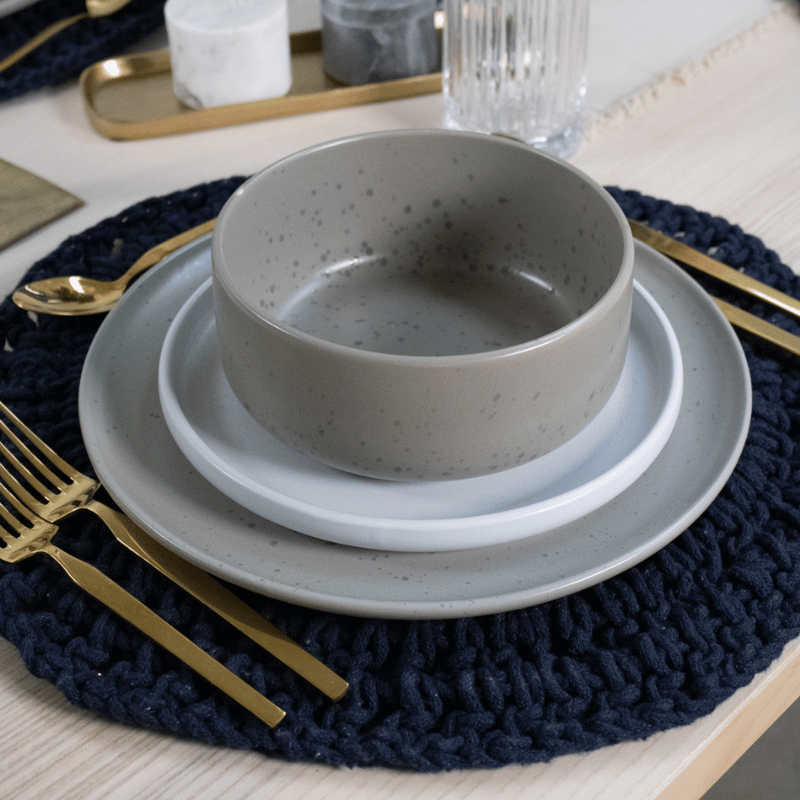 12-Piece Grey Stone Lava Dinnerware Set