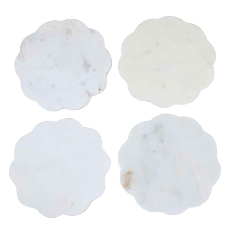White Marble Flower Coasters - Set of 4