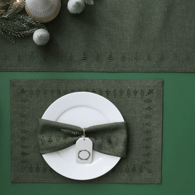 Green Tree Hemstitch Napkin - Set of 4