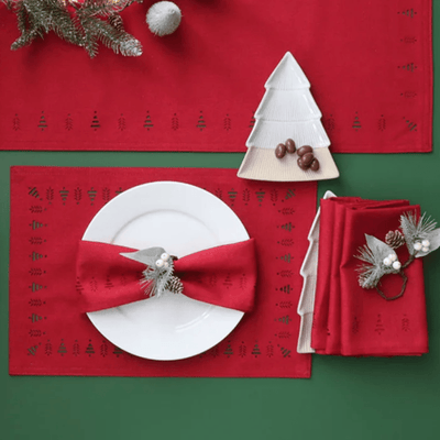Red Tree Hemstitch Napkin - Set of 4