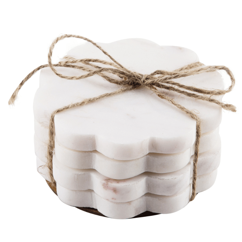 White Marble Flower Coasters - Set of 4