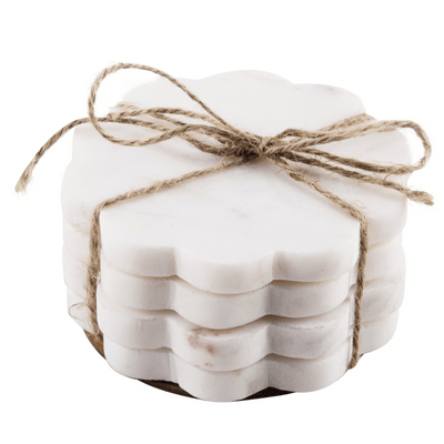 White Marble Flower Coasters - Set of 4