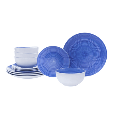12-Piece Blue Porcelain Spiral Dinnerware Set