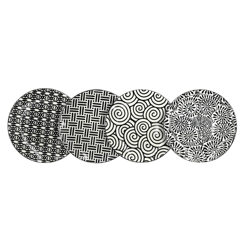 Black & White Appetizer Plates - Set of 4
