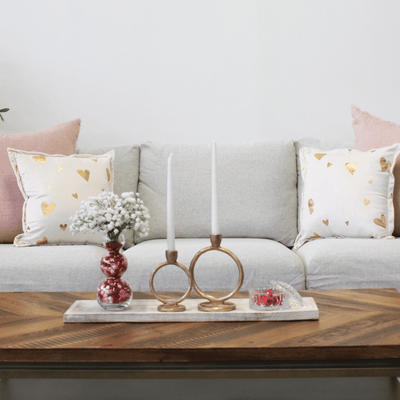 Ivory Velvet Pillow with Gold Heart Foil