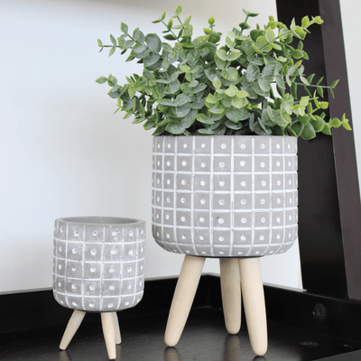 Grey Dot Small Tripod Planter