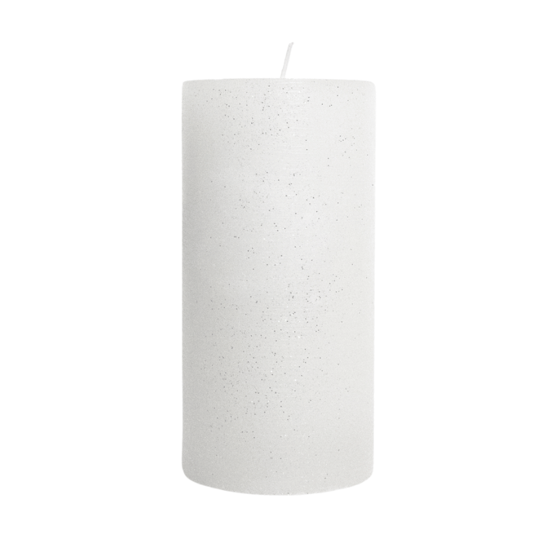 Metallic White Glitter Pillar Candle