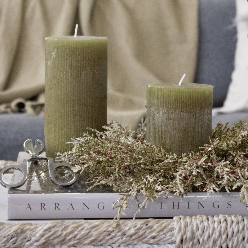 3" x 6" Pleated Pillar Candle, Olive