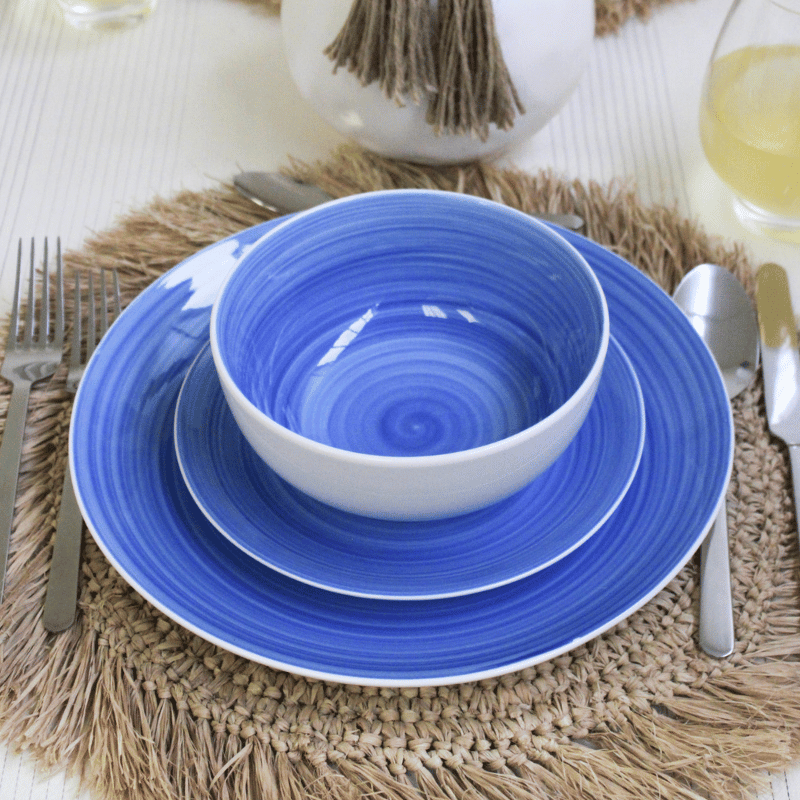 12-Piece Blue Porcelain Spiral Dinnerware Set
