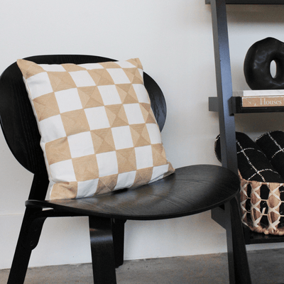 Sand & White Checkered Cushion