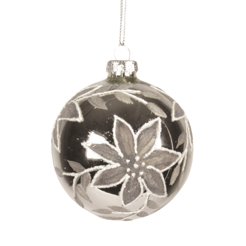 Silver Poinsettia Silver Glass Ornament