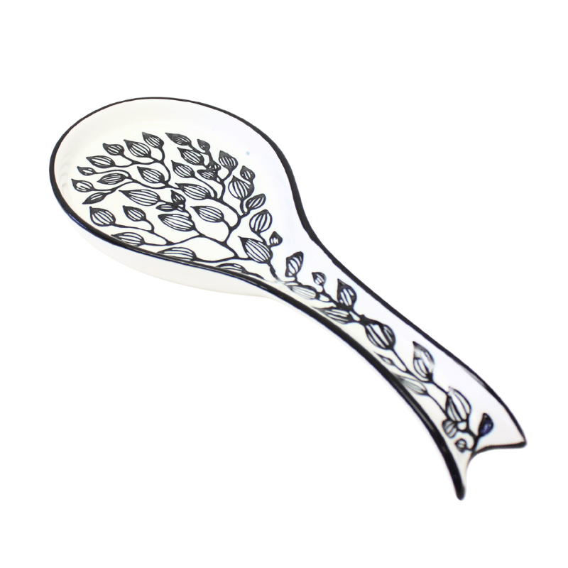 Black & White Leaves Spoon Rest