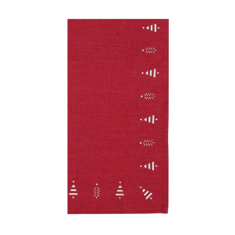 Red Tree Hemstitch Napkin - Set of 4