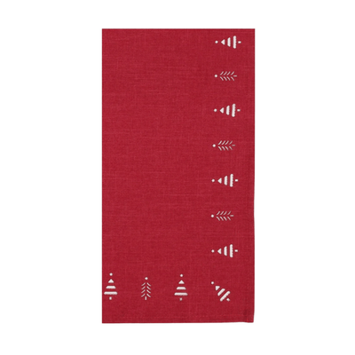 Red Tree Hemstitch Napkin - Set of 4