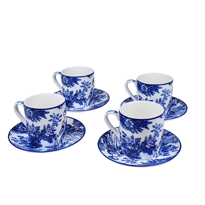 Blue Tolie Espresso Cup & Saucer - Set of 4