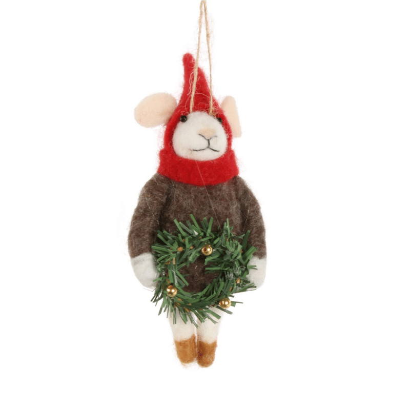 Wreath Felted Mouse Ornament