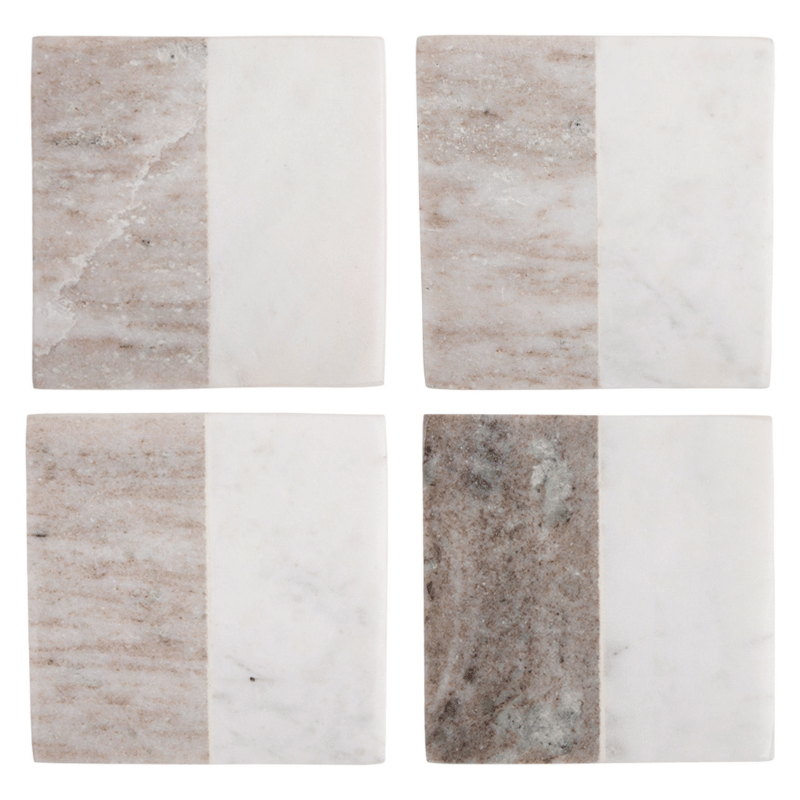 Beige & White Marble Coasters - Set of 4