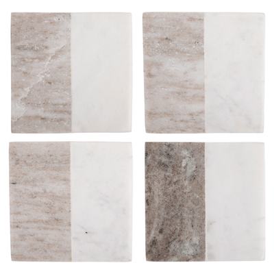 Beige & White Marble Coasters - Set of 4