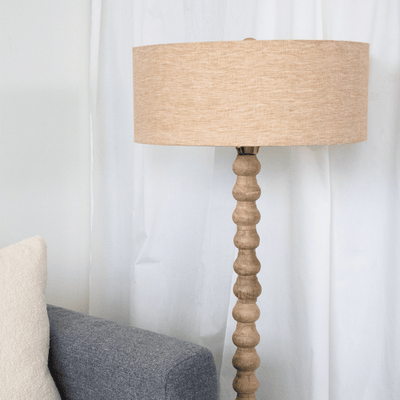 Mango Wood Floor Lamp with Linen Shade