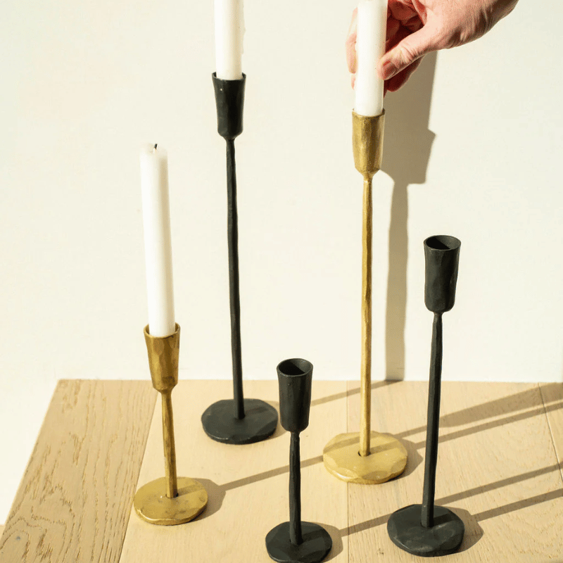 Small Gold Luna Forged Candlestick