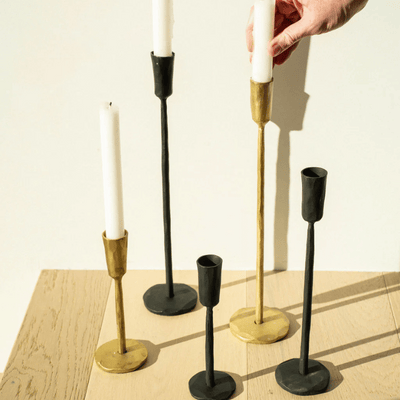 Small Gold Luna Forged Candlestick