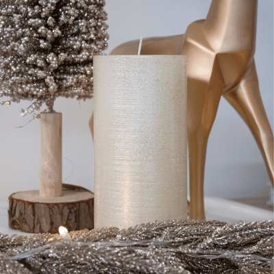 Metallic Gold Glitter Pillar Candle