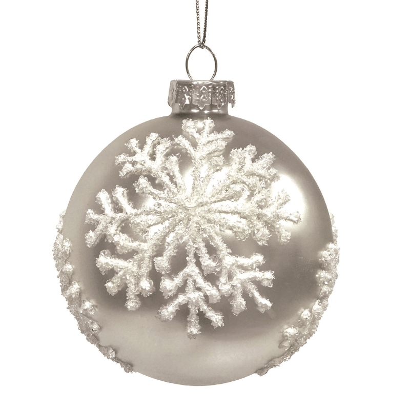 Silver Frosted Snowflake Glass Ornament