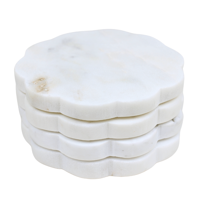 White Marble Flower Coasters - Set of 4