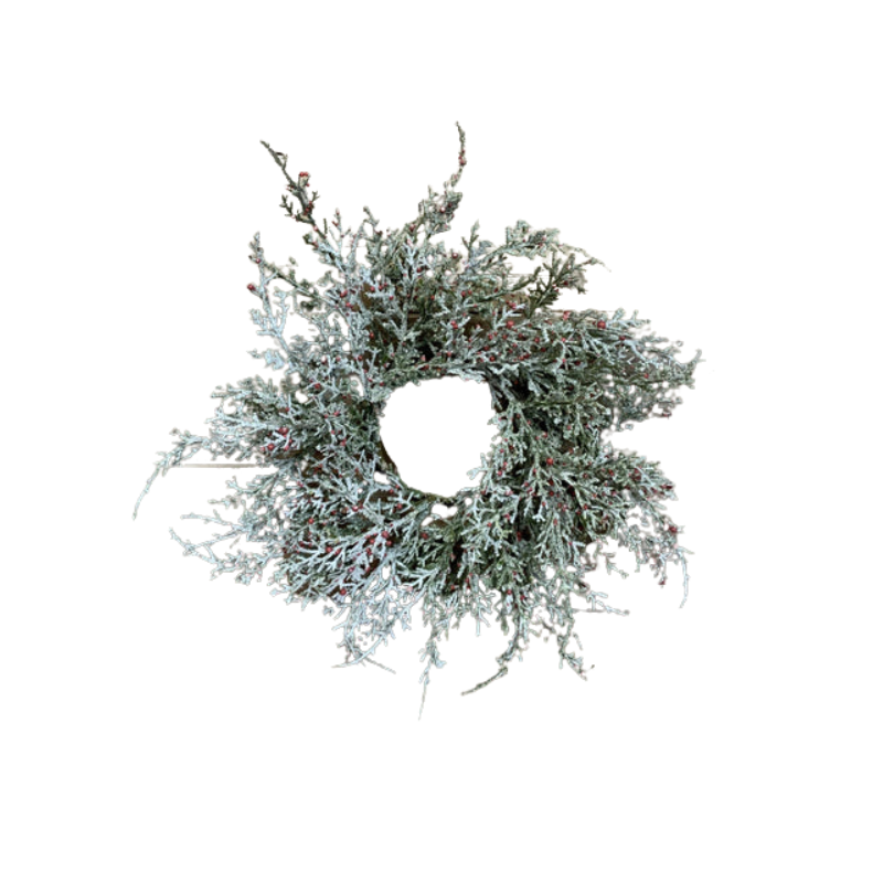 Glittered Cedar & Red Berries Candle Ring