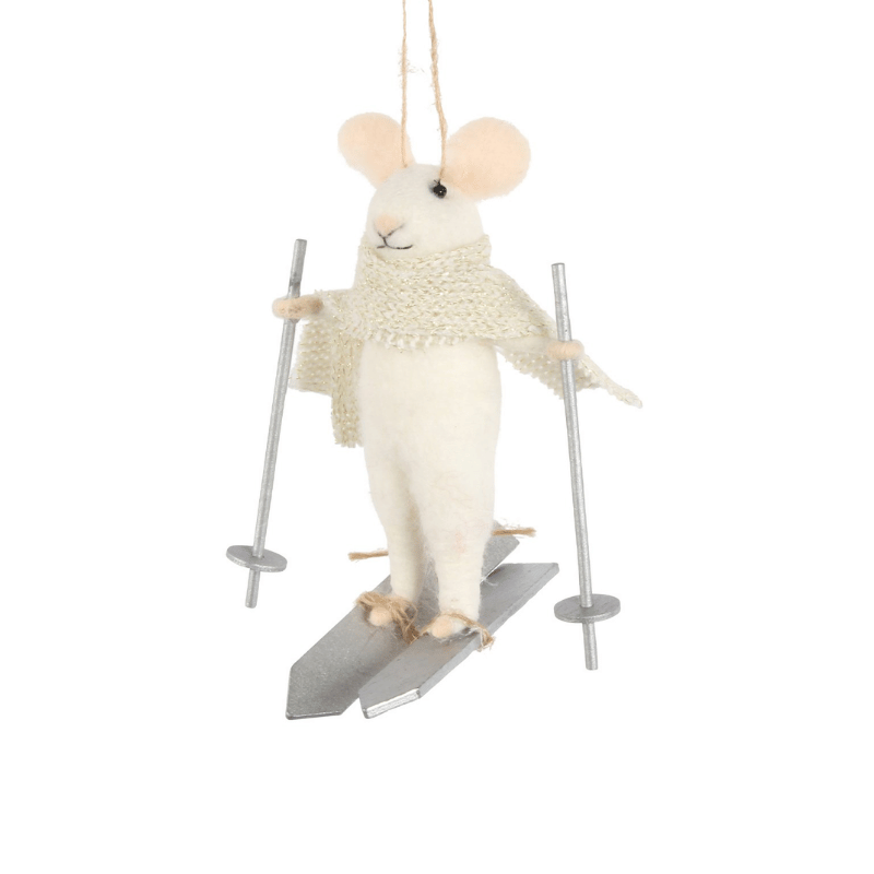 Skiing Felted Mouse Ornament