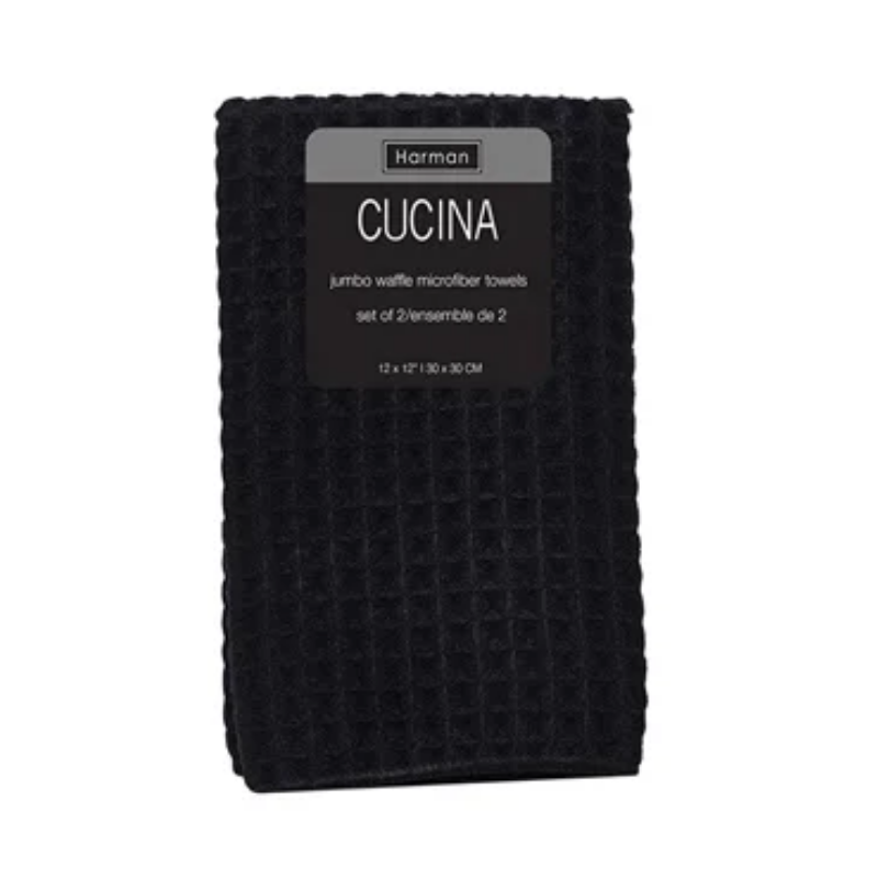 Black Waffle Kitchen Towels - Set of 2