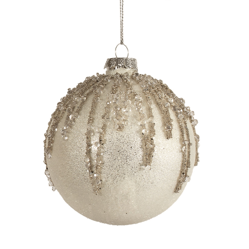 Glitter Drip Cream Glass Ornament