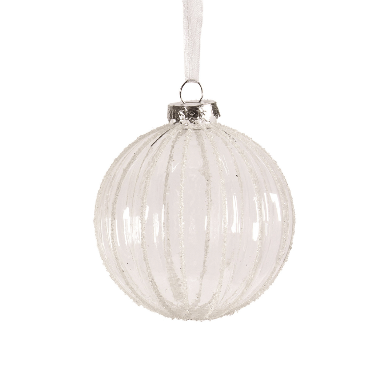 Clear Ribbed Glass Ball Ornament