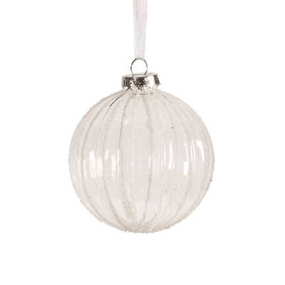 Clear Ribbed Glass Ball Ornament