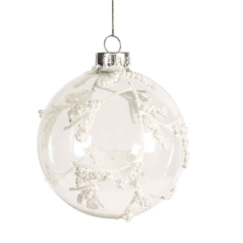 White Beaded Berry Glass Ornament