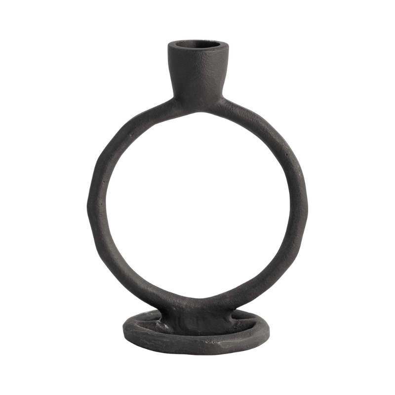 Small Black Veda Round Candle Holder