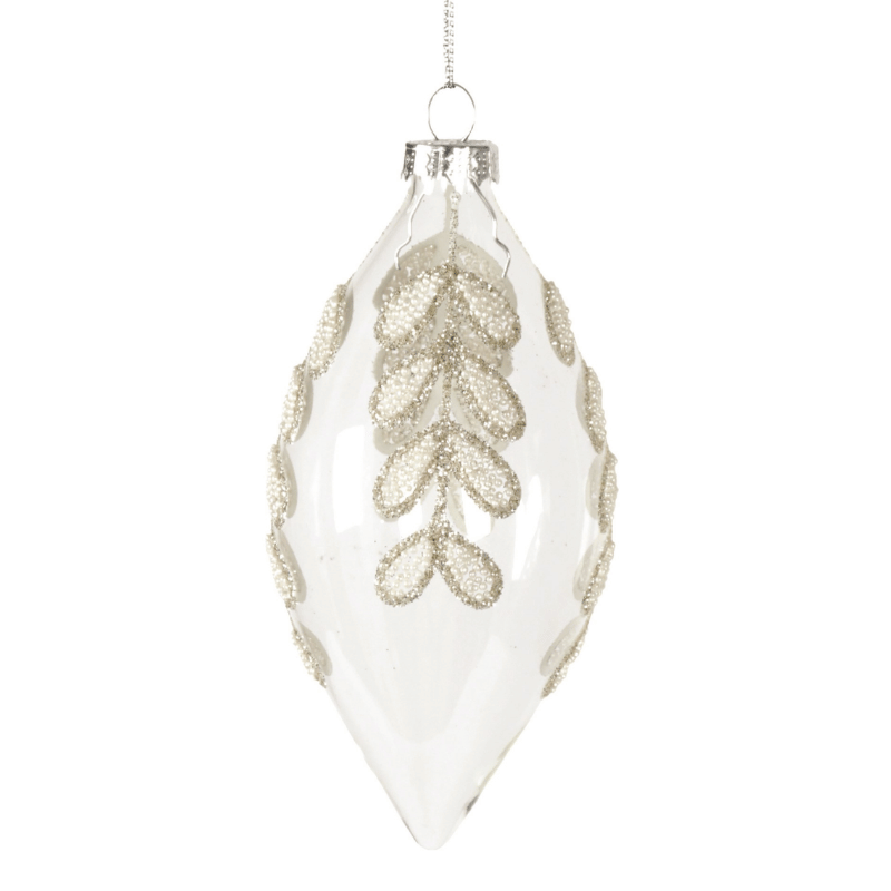 Beaded Leaf Clear Glass Drop Ornament