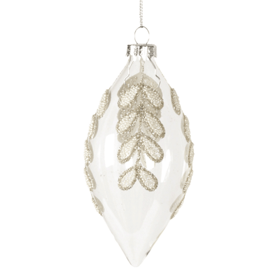 Beaded Leaf Clear Glass Drop Ornament