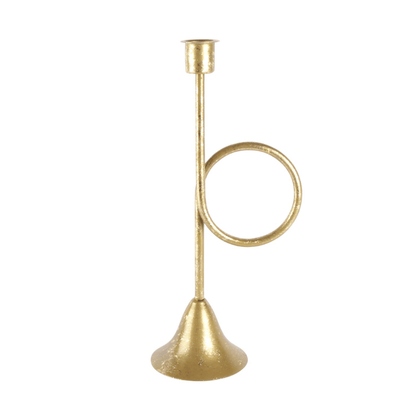 Large French Horn Foil Accent Taper Candle Holder