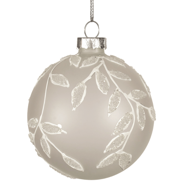 Silver Beaded Leaf Glass Ornament