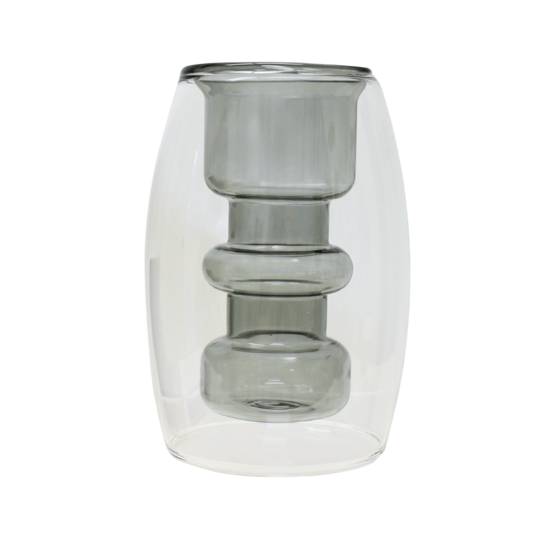 Smoke Double Wall Glass Vase