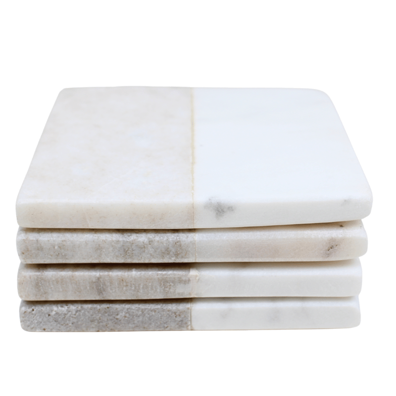 Beige & White Marble Coasters - Set of 4
