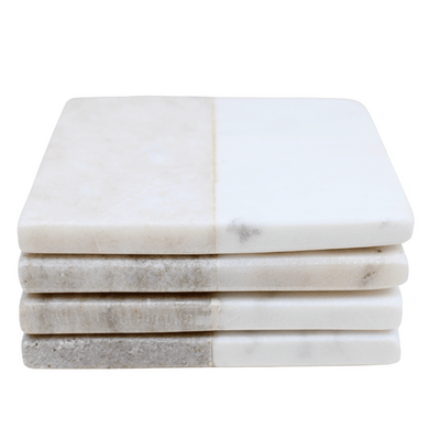 Beige & White Marble Coasters - Set of 4