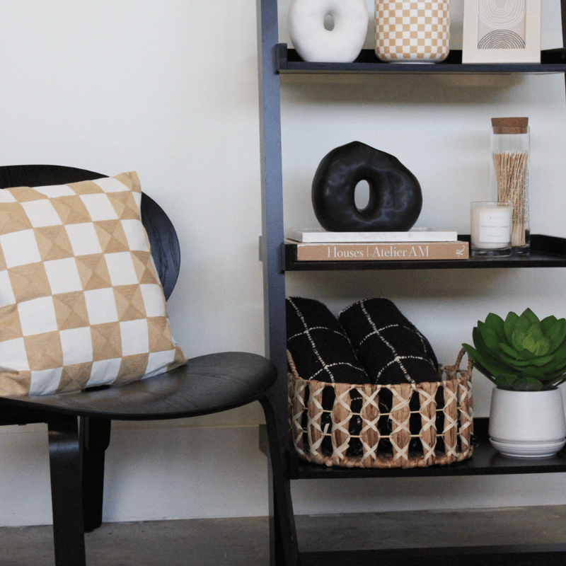 Sand & White Checkered Cushion