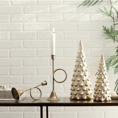 Small French Horn Foil Accent Taper Candle Holder