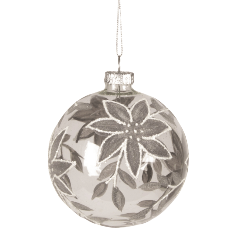 Silver Poinsettia Clear Glass Ornament