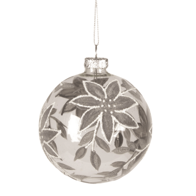 Silver Poinsettia Clear Glass Ornament