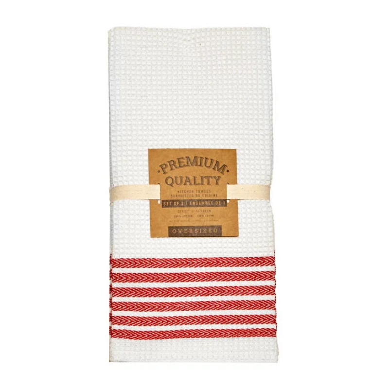 Red Horizontal Stripe Kitchen Towels - Set of 3