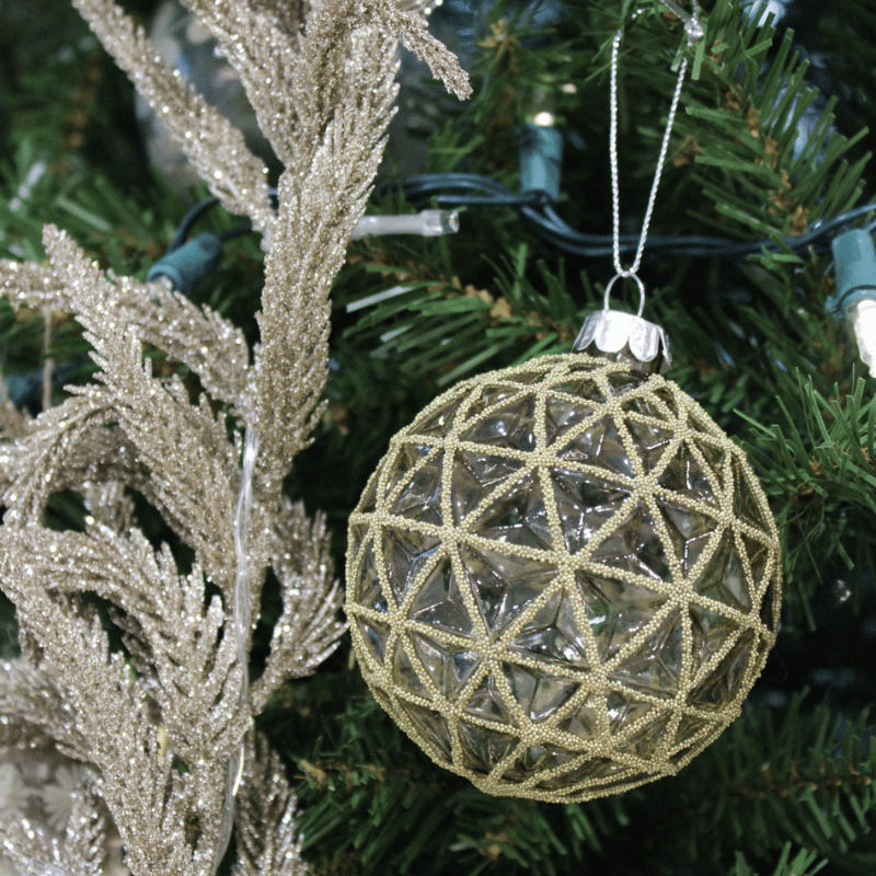 Gold Glitter Net Glass Ornament