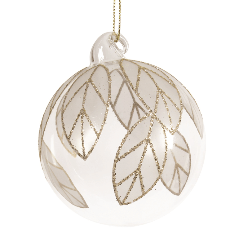 Gold Glitter Leaf Glass Ornament
